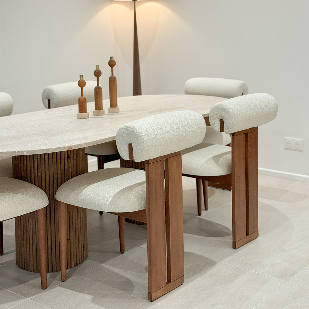 Table à Manger Ovale En Travertin Pied Bois