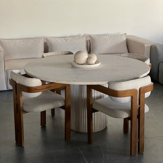 Travertine Dining Table with Wooden Legs