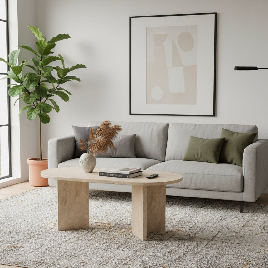 Table Basse Ovale En Travertin