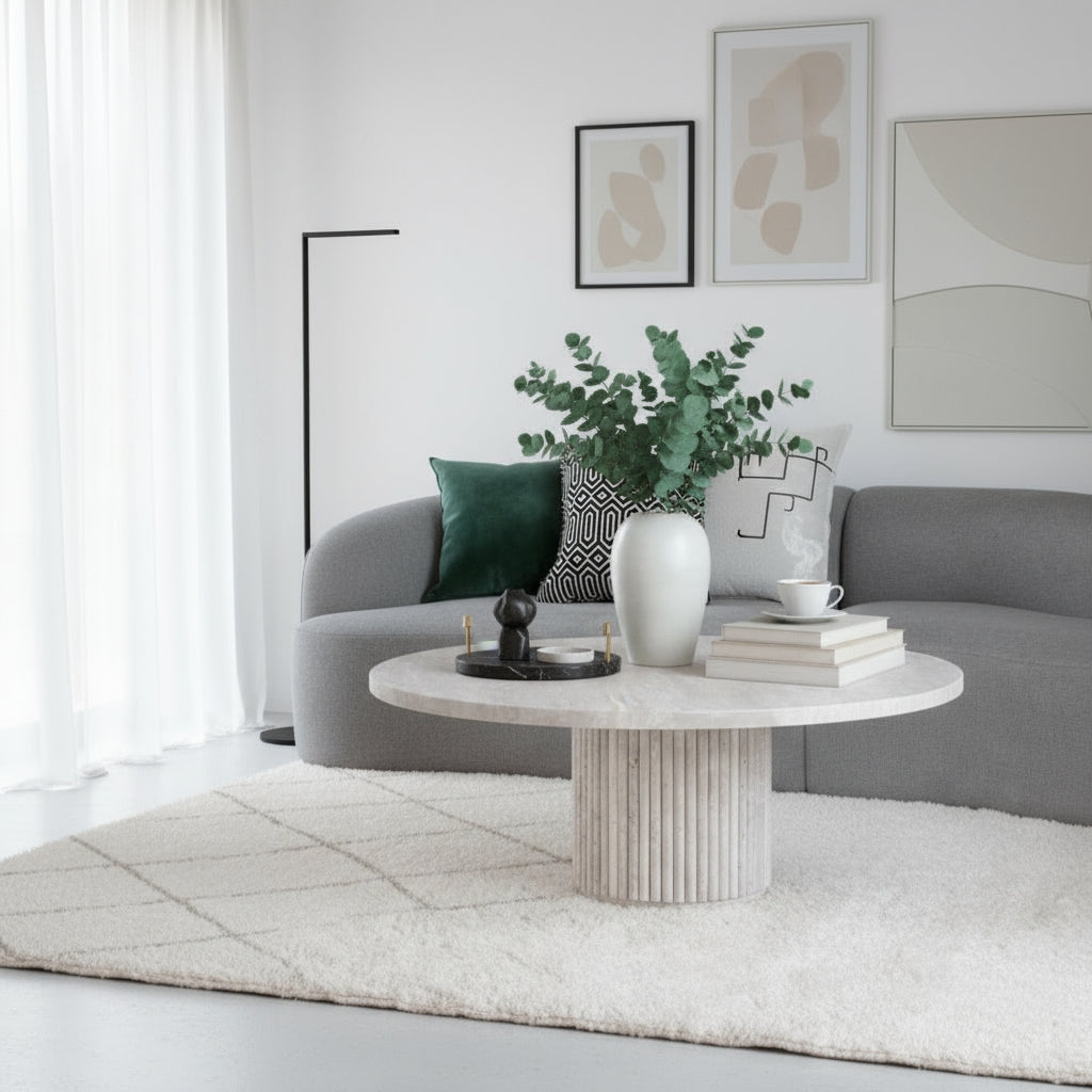 Table Basse En Travertin Rond Pied Bardage