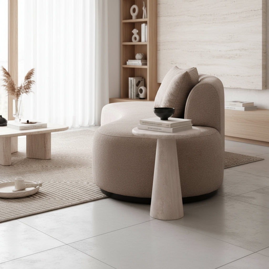 Table D'appoint Ronde En Travertin