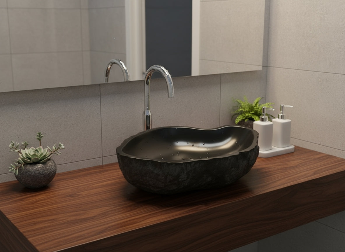 Natural black marble sink