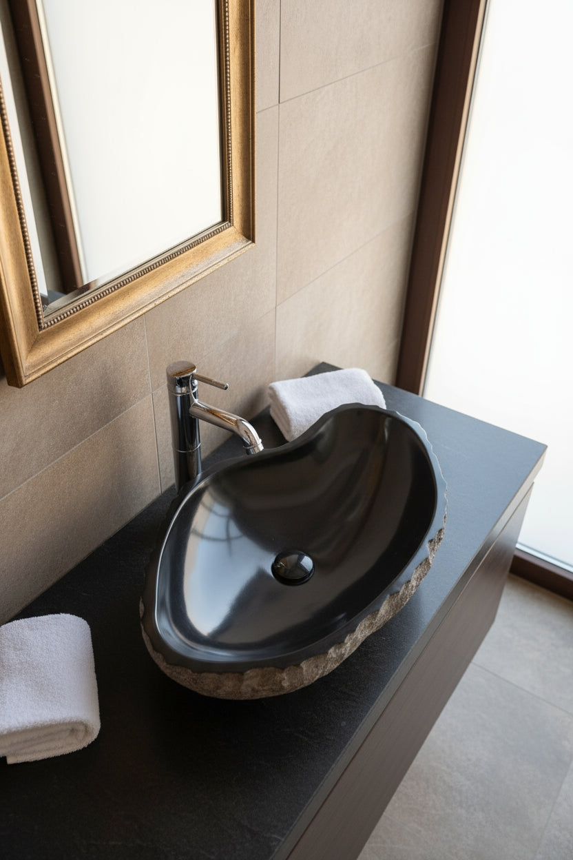 Natural black marble sink
