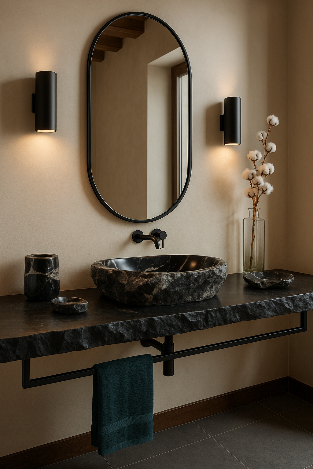 Natural black marble sink