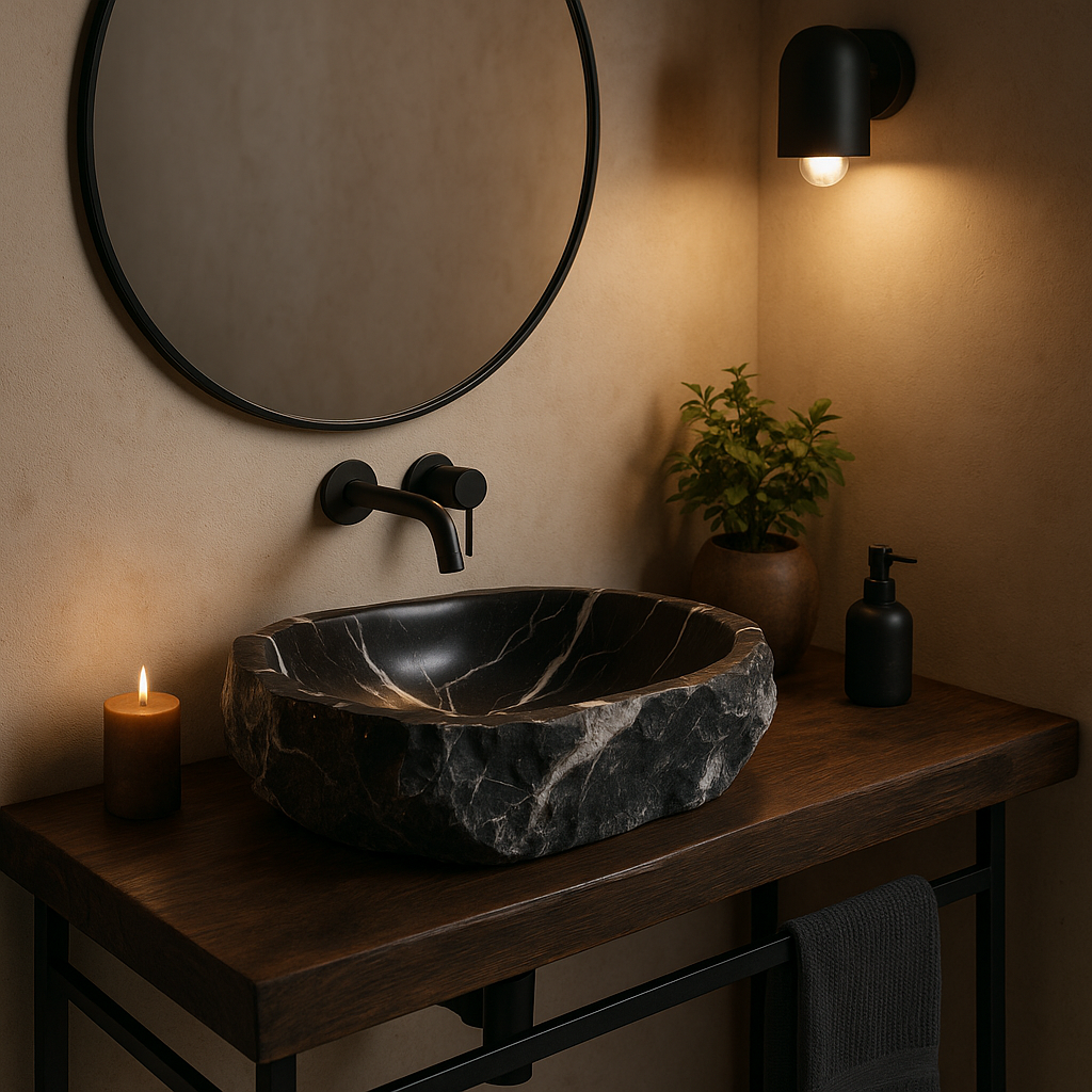 Natural black marble sink